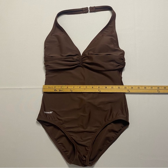Speedo Size 8 Women's Chocolate Brown Halter Neck One-Piece Swimsuit - Picture 2 of 6